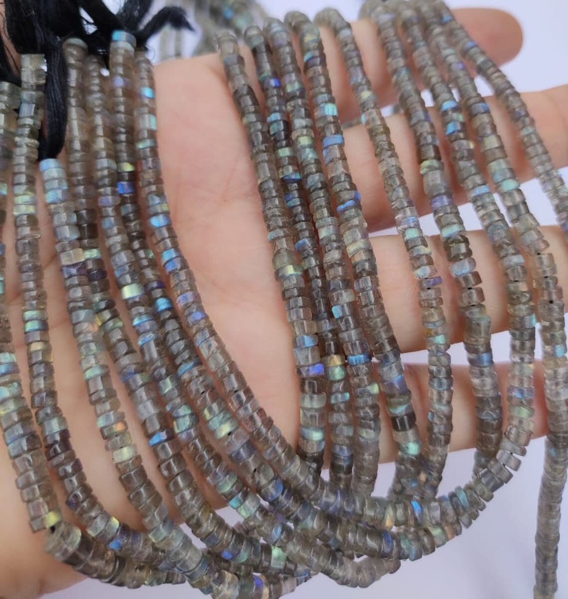 2 Strand Flashy Labradorite Smooth Tire Shape Gemstone Loose Beads Strand 12”
