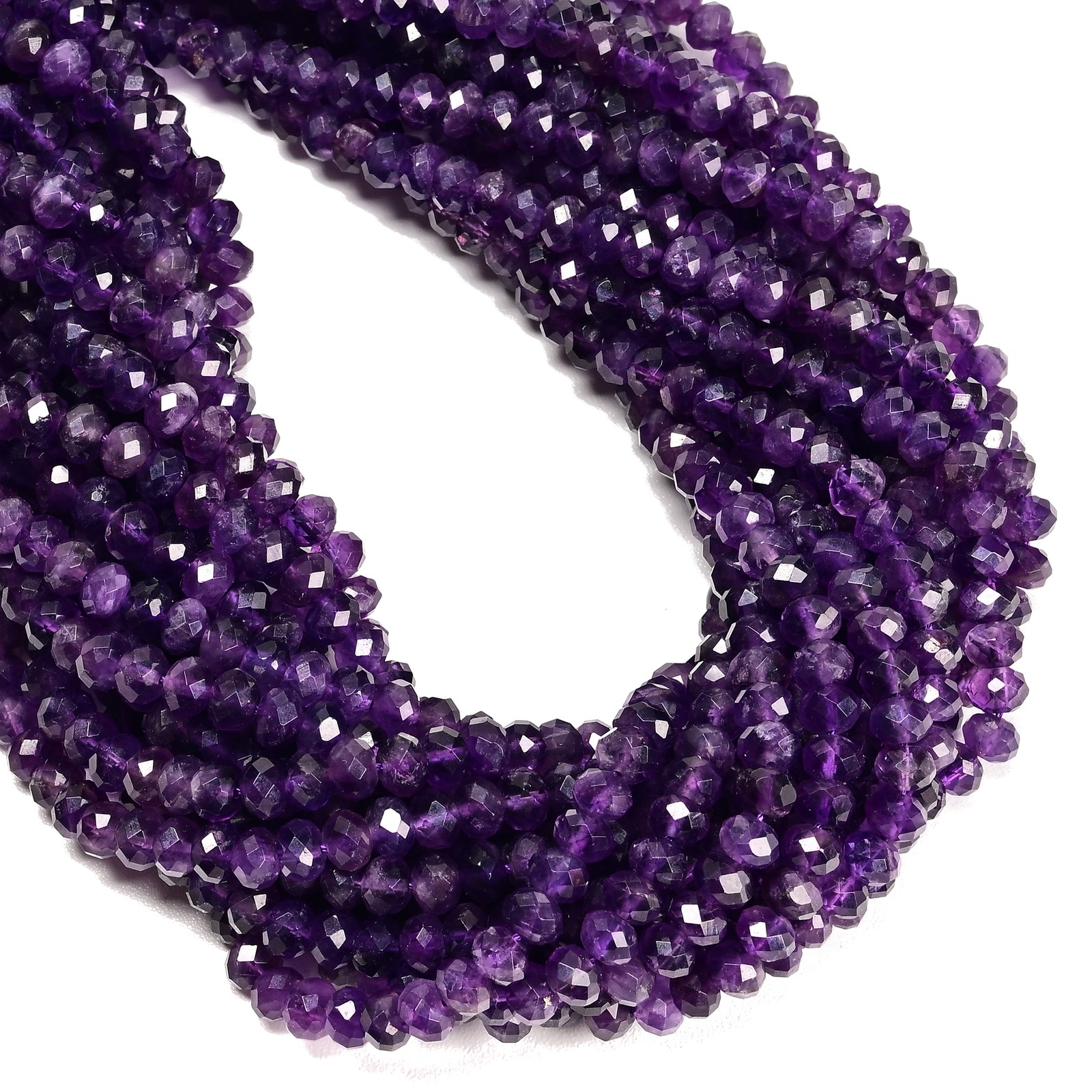 Natural Amethyst Faceted Rondelle Beads Size 4x6mm 6x8mm 14.5” Strand