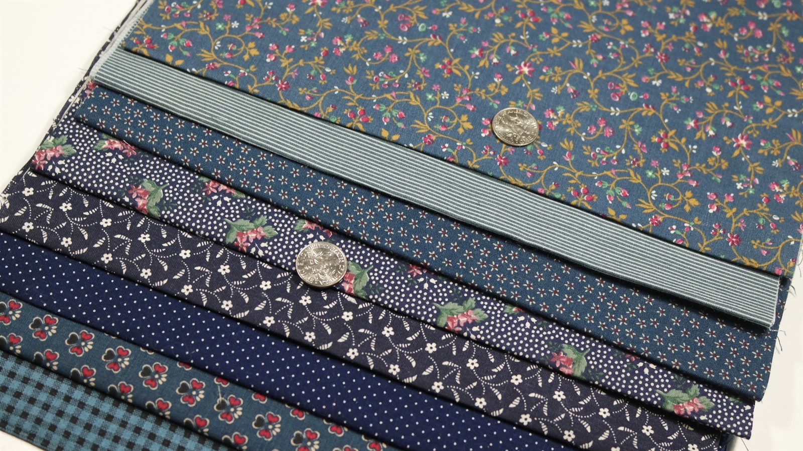 Indigo Navy Vintage Blue Calico Floral Dot Stripe Vintage Quilt Fabric Scrap Lot