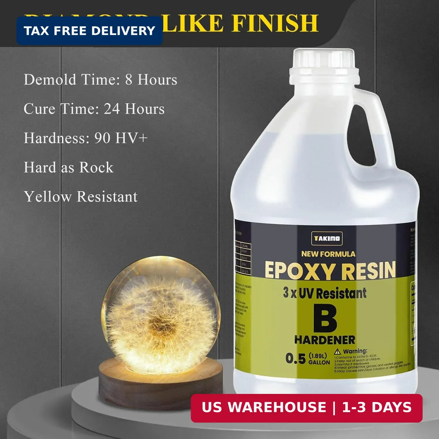 TAKIMO 1 Gallon 3× UV Resistant Epoxy Resin Kit – Ultra Clear Non-Yellowing Form