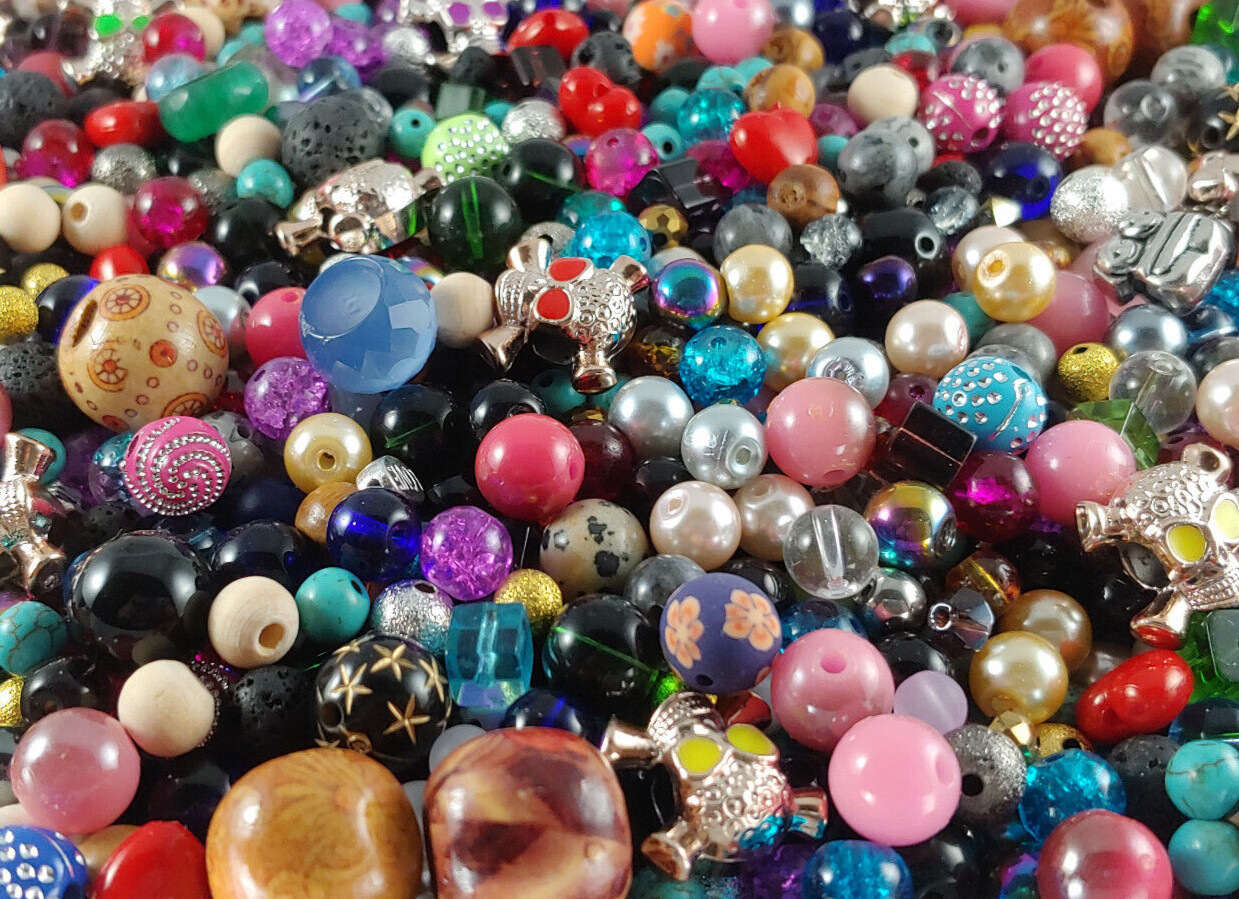250PC. Mixed Lot 4MM-20MM Glass, Wood, Gemstone, Acrylic Spacer Loose Beads
