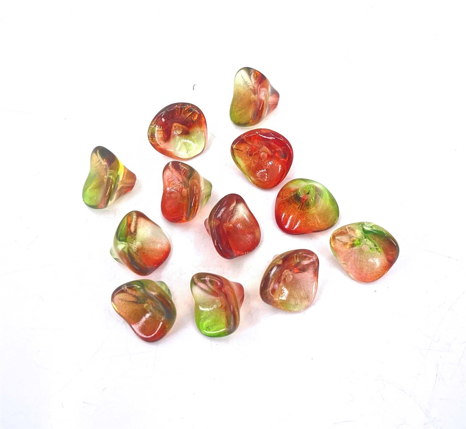 12 Czech Pressed Glass Three Petal Flower Dual Coated Peach / Pear 12x9mm