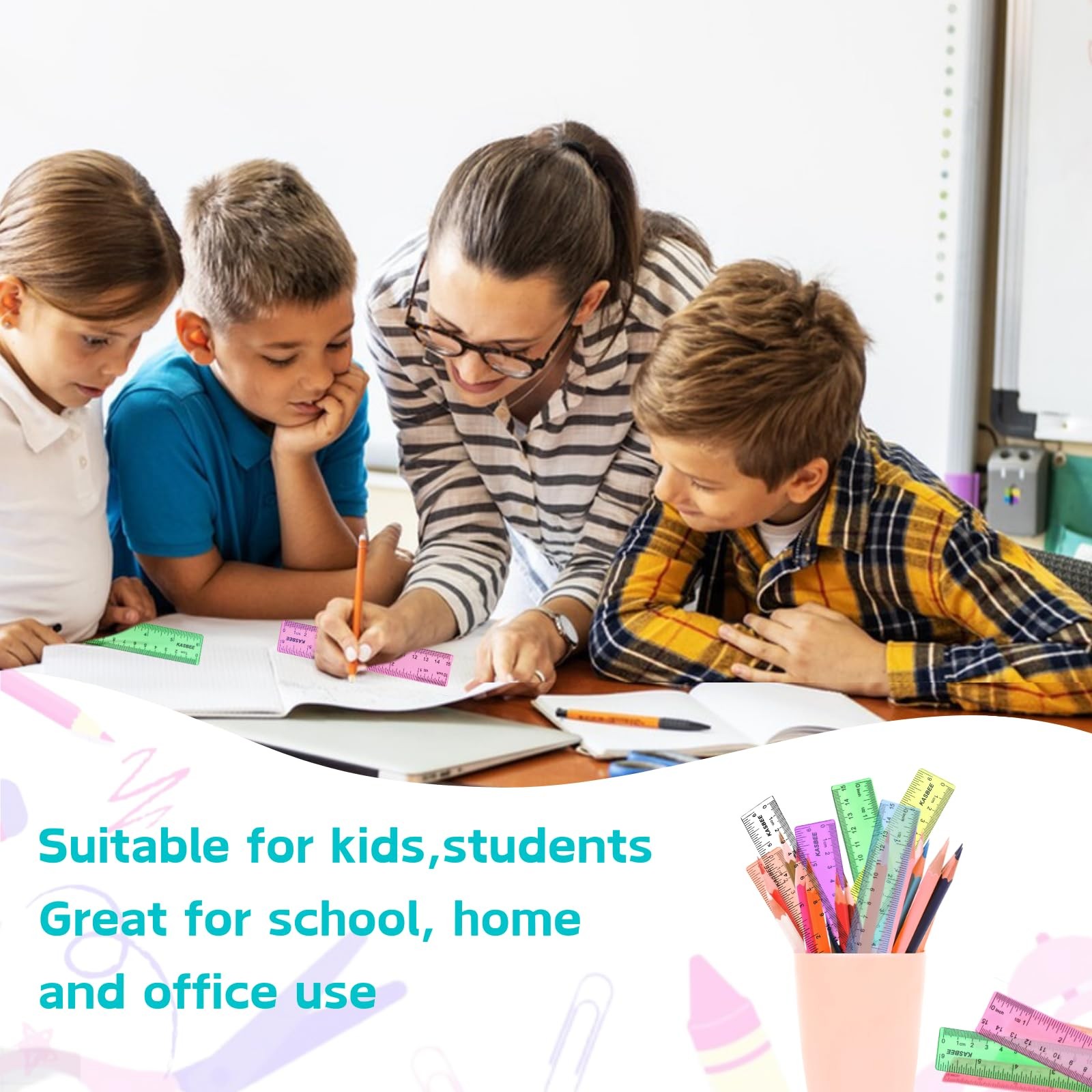 6 Inch Rulers, Colored Clear Centimeters 6 Inches, assorted colors