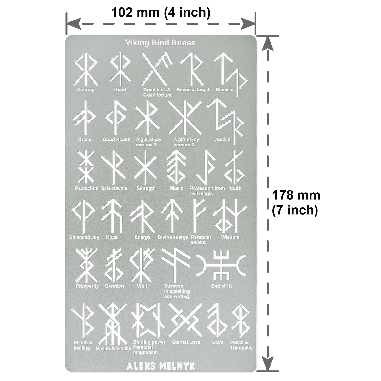 Aleks Melnyk No.412 Metal Stencil, Viking Bind Runes Generator, 4 x 7 inch