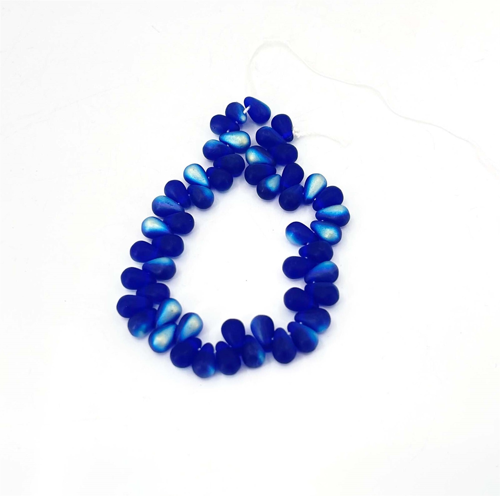 50 Czech Glass Teardrop Beads Tear Drops Matte – Cobalt Blue AB moonstone