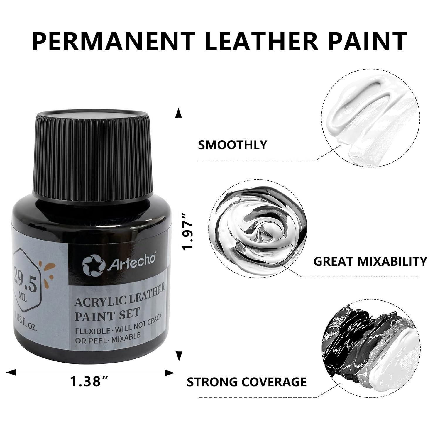 Black Acrylic Leather Paint for Shoes Boots Sneakers Bags Furniture 1oz