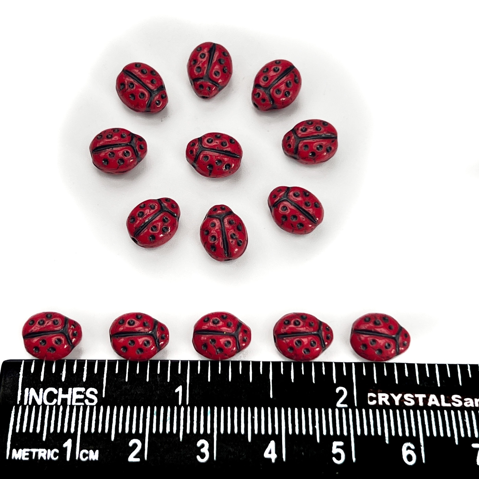 Czech Glass Druk Beads 9x7mm Ladybug Bead Red Coral Jet black Painting 50pc J097