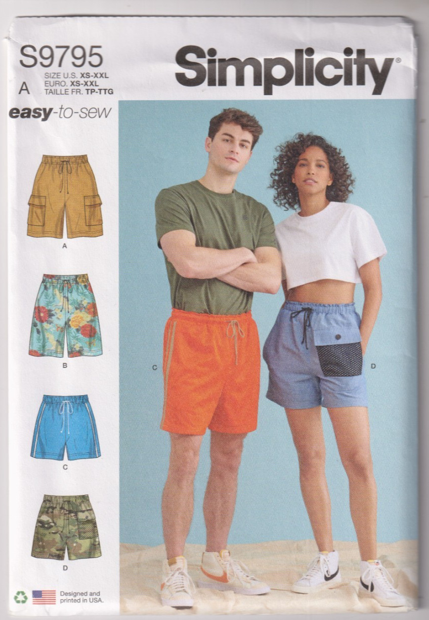9795 SIMPLICITY – 4 SHORTS – UNISEX Adult Sz XS to XXL