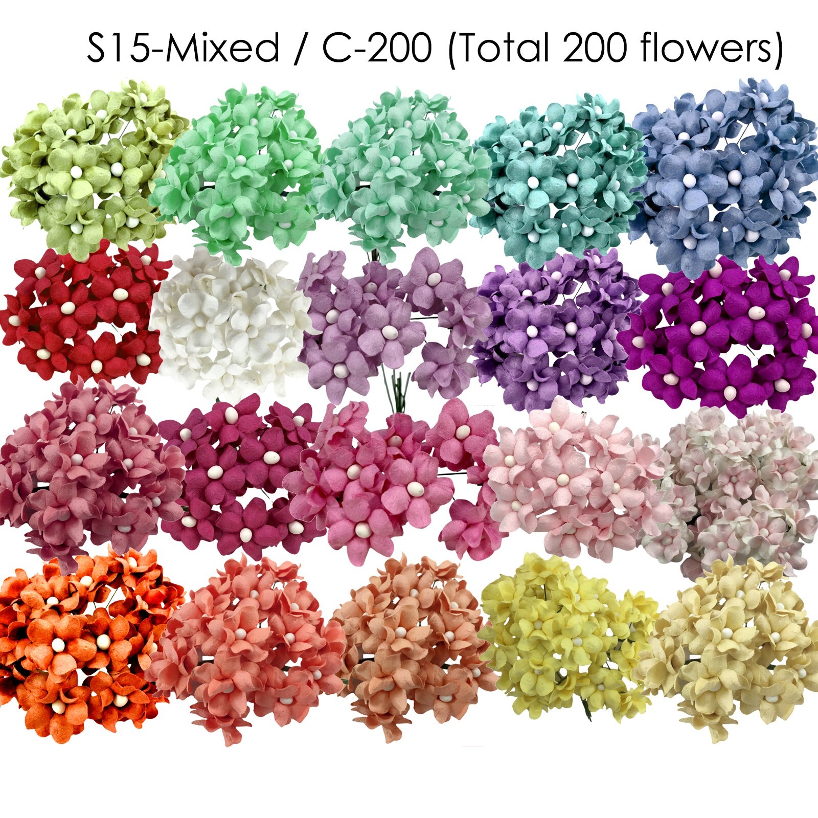 20 Colors Mixed 200pcs 1″(2.5cm) Cottage Paper Flower DIY Craft (S15-Mixed/C200)