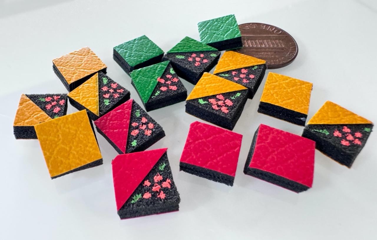 Vintage 10 x 10mm Floral Leatherette Squares Cabs Findings 16