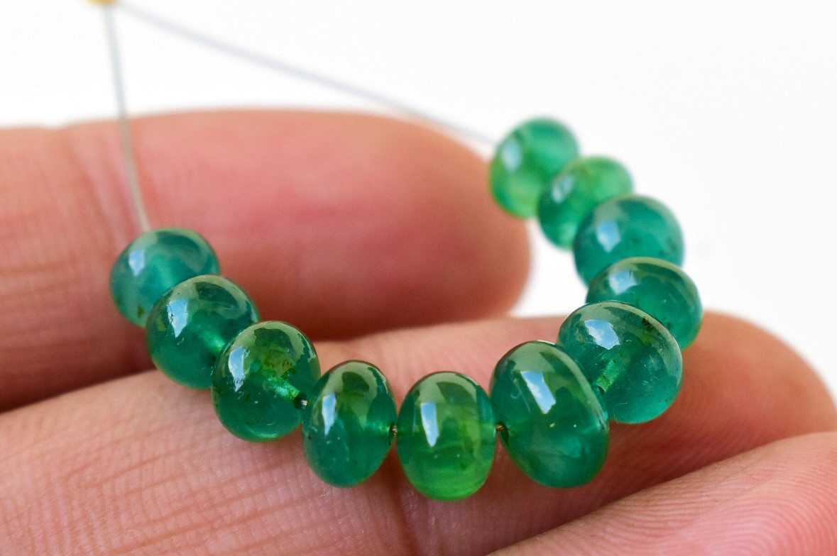 AAA 11 Pcs Natural Premium Fine Zambian Emerald Beads Rondelle Round Beads 6-8mm