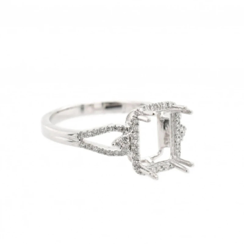 8x6mm Emerald Cut Semi Mount Ring 925 Sterling Silver Radiant Split Shank Ring