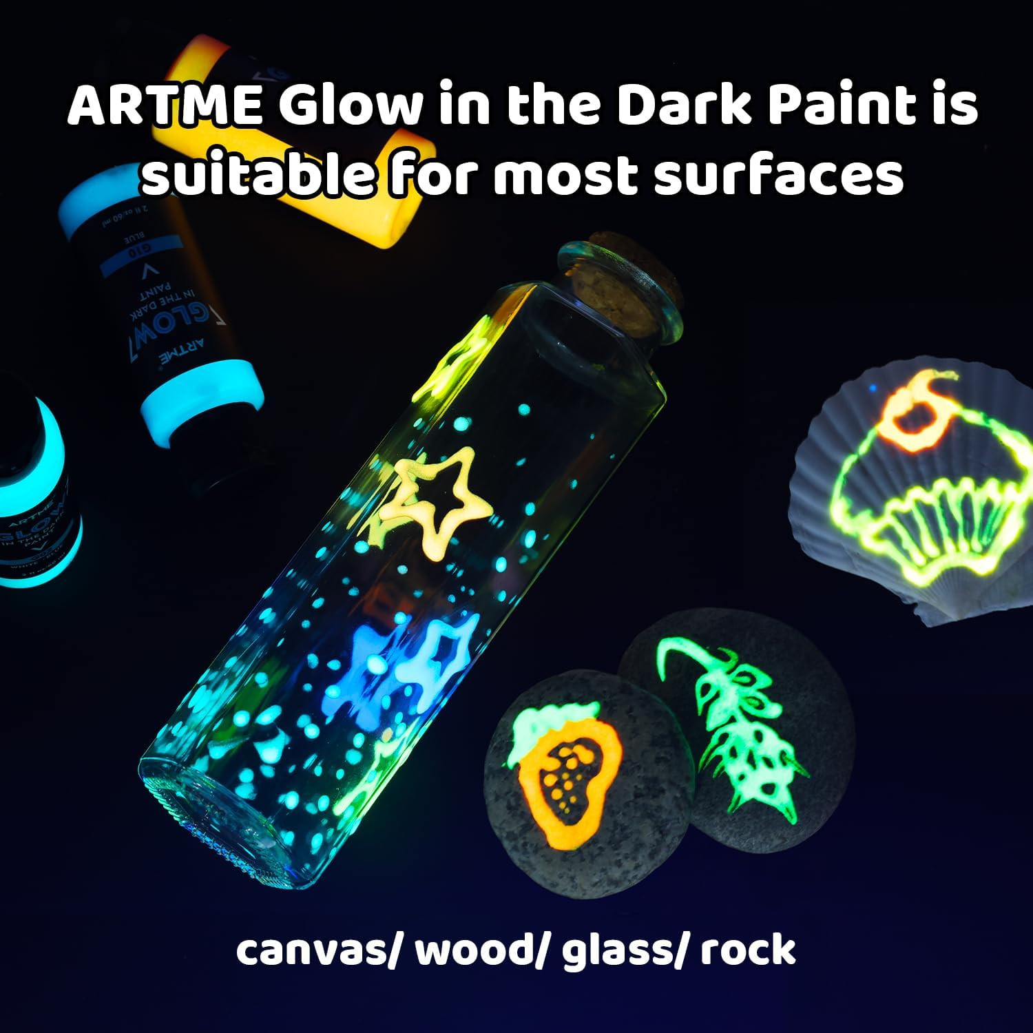 ARTME Glow in the Dark Paint, 10 Bright Colors 60Ml/2Oz Blacklight Paint Set, Ne