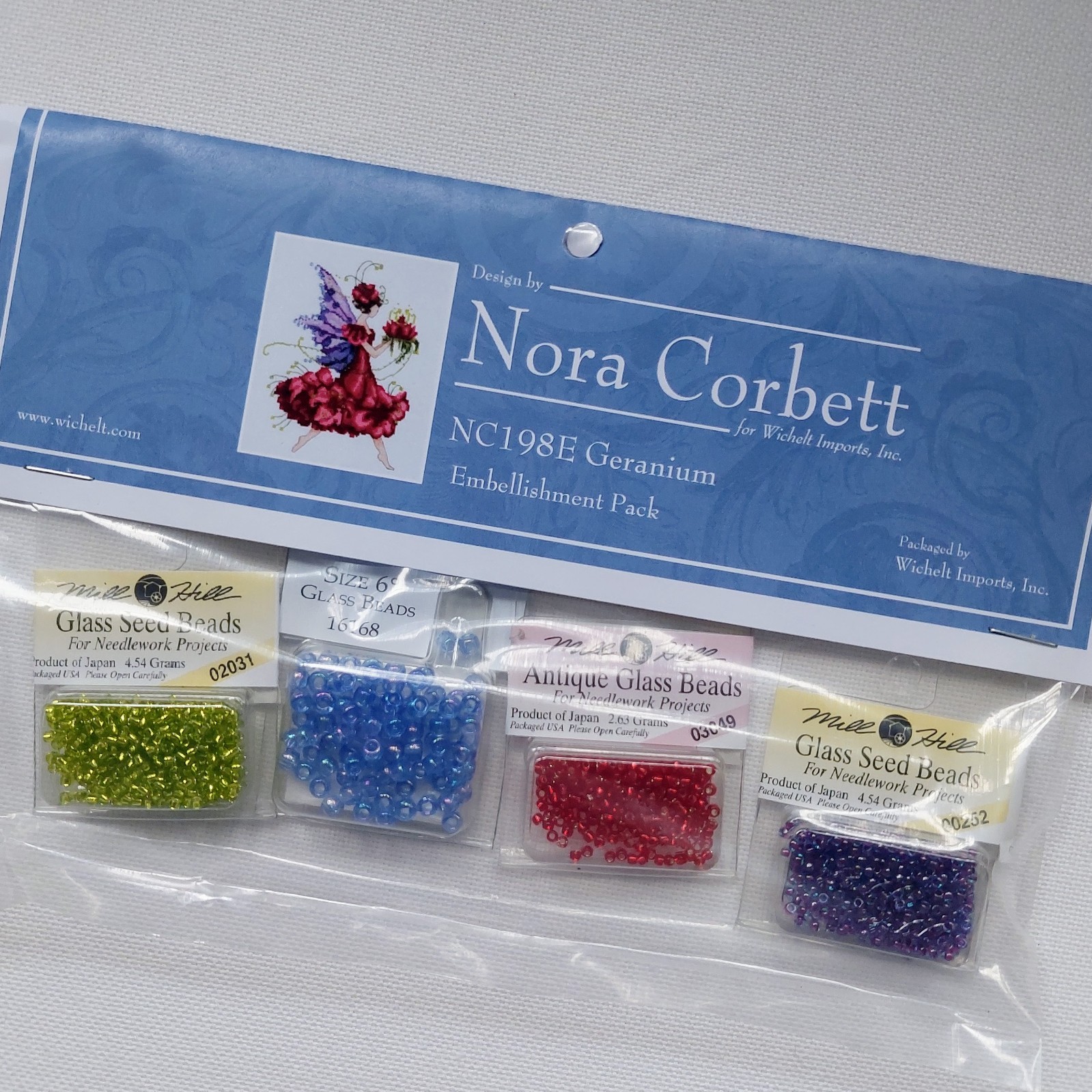 Nora Corbett Geranium Beaded Cross Stitch Pattern and Mill Hill Beads NC198