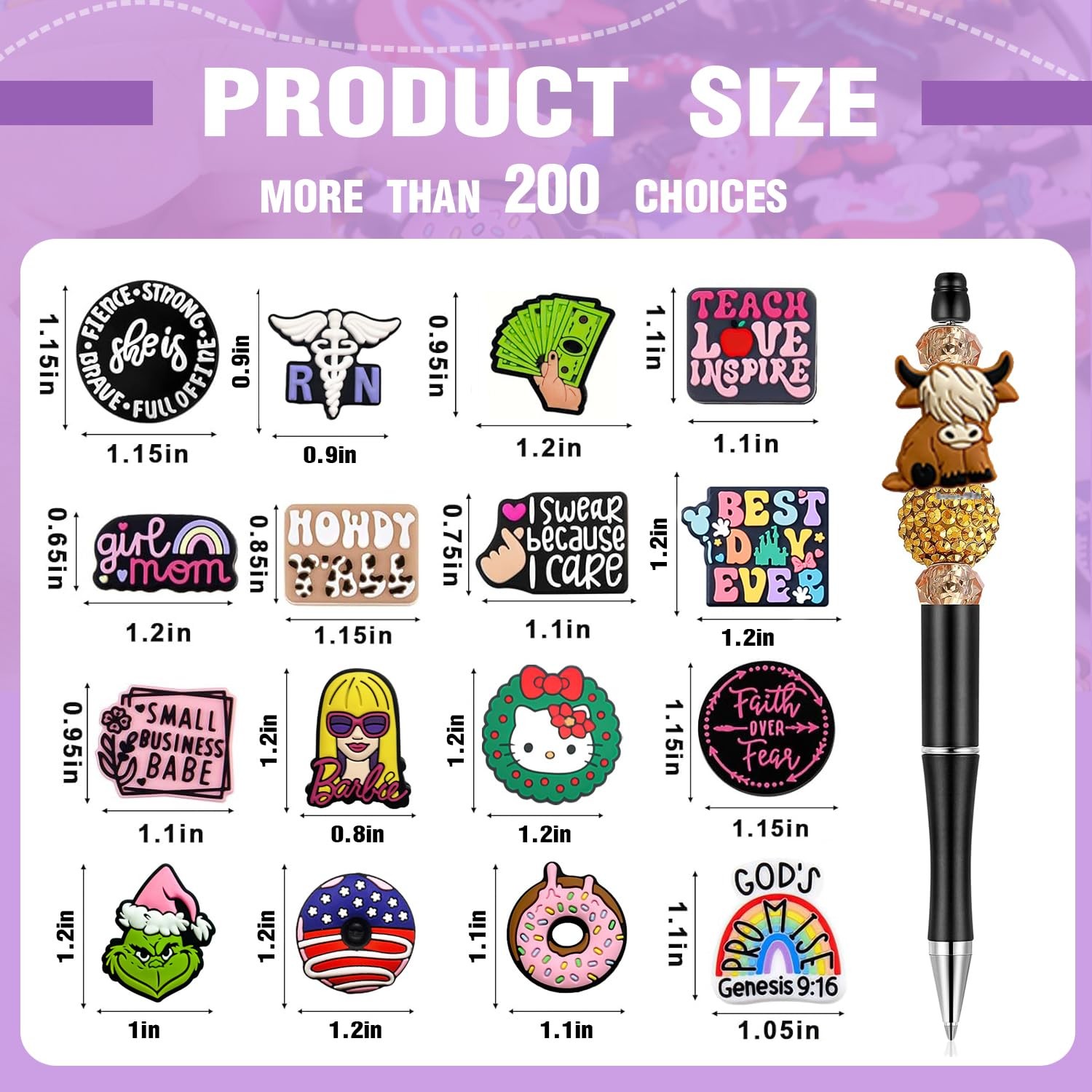 30Pcs Silicone Focal Beads for Pens, Random Cute Character Focal Beads for Ke…