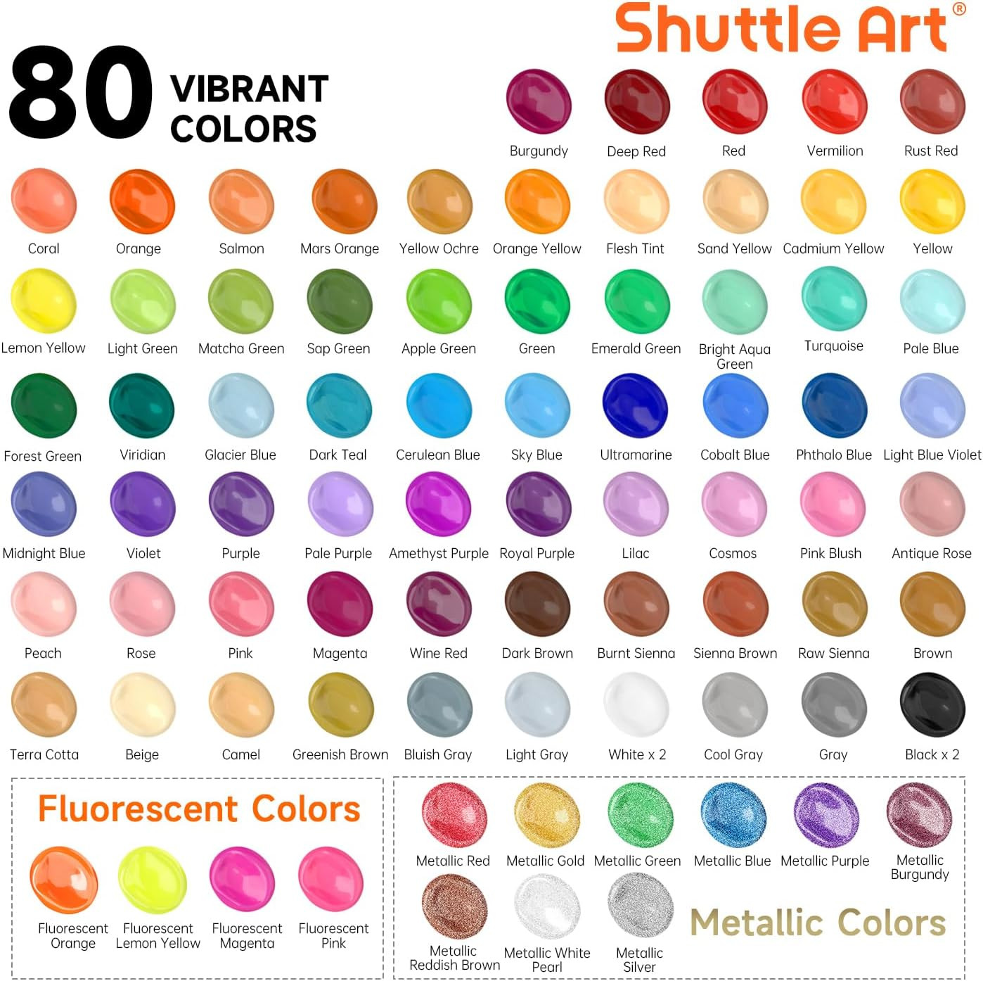 80 Colors Acrylic Paint, Acrylic Paint Set with 12 Paint Brushes, 2Oz/60Ml Bott