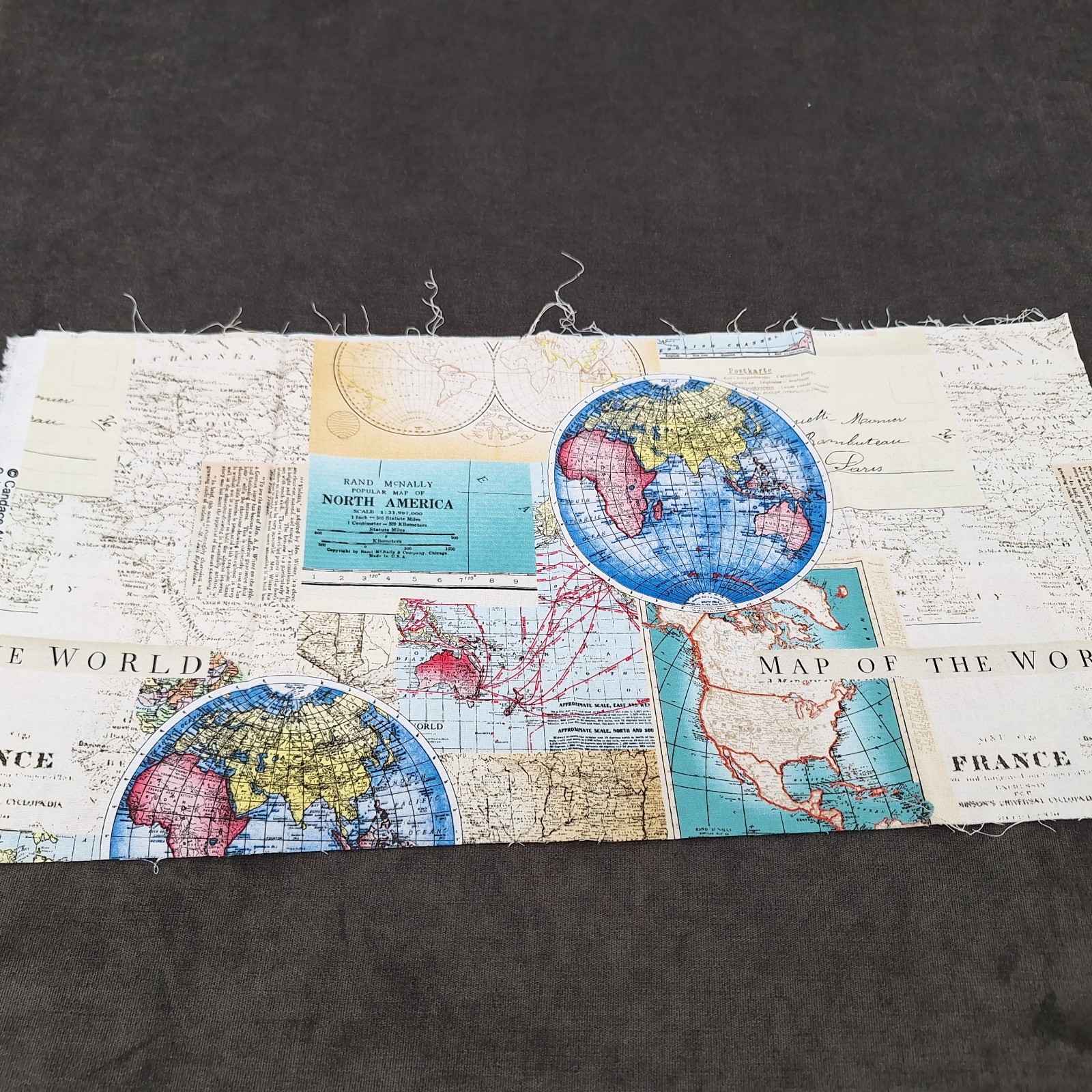 10″W x 43″L David Textiles Candance Allen Fabric Map of the World Globe Atlas
