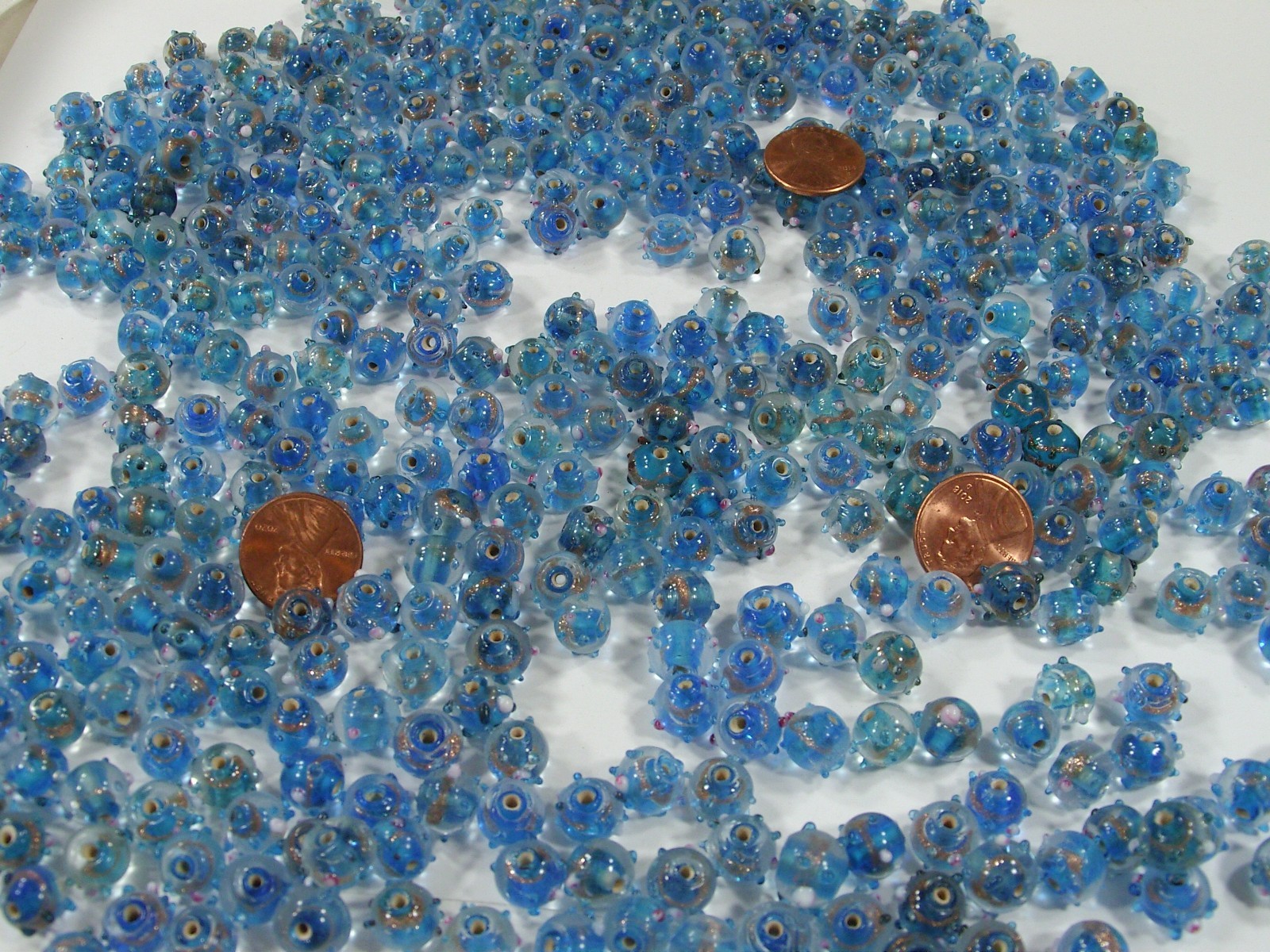 2 Pounds Blue India Handmade Fancy Bumpy Glass Beads Wholesale Bulk (HQP-3) ⭐