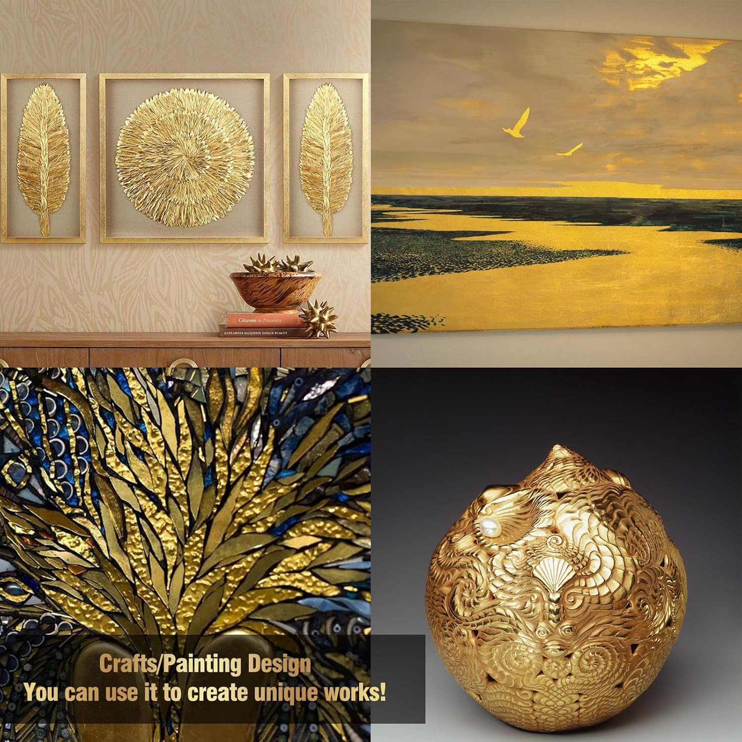 Gold Leaf Kit, 100ml Gilding Adhesive and Varnish with 100 Gold Leaf Sheets for