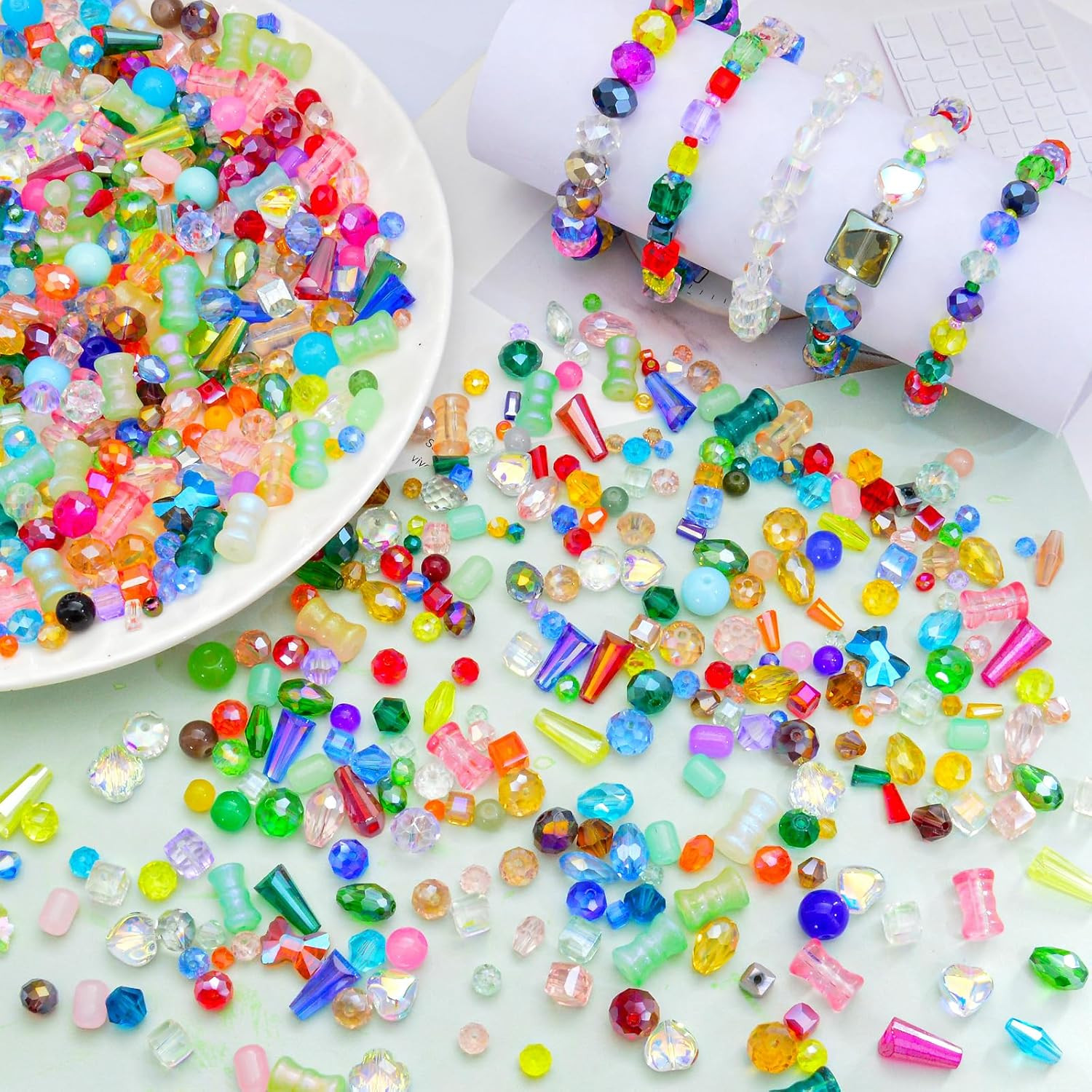 One Pound Assorted Glass Beads for Jewelry Making, 2-16Mm Colorful Crystal Beads