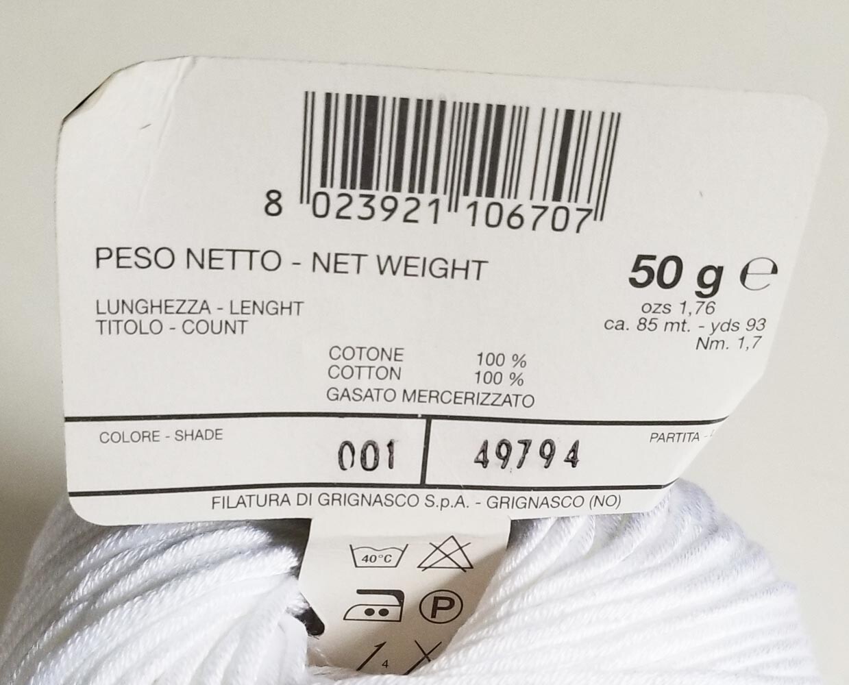 10 balls GRIGNASCO MEXICO 50 grams WHITE 100% cotton YARN made in ITALY