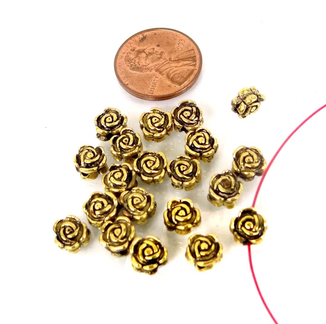 20 Antique Gold Pewter Rose Flower Floral Beads 6x4mm