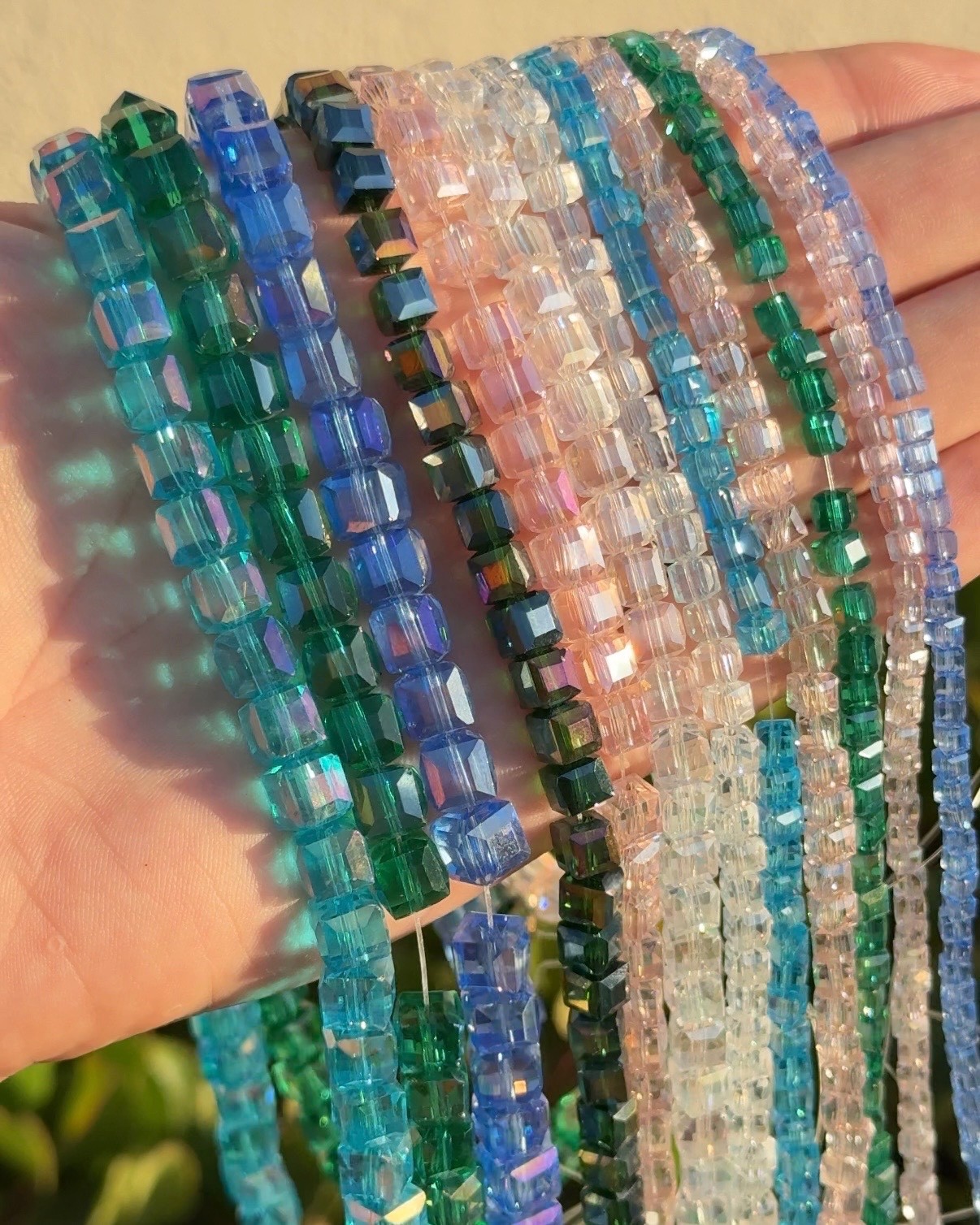 High Grade AB Glass Square Cube Beads 8mm 6mm 5mm 3mm 95 Beads per Strand