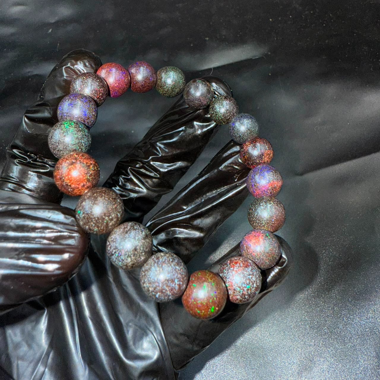 101.CT Natural Matrix Opal Beaded Bracelet 10X10MM| Multi Fire Gemstone Jewelry