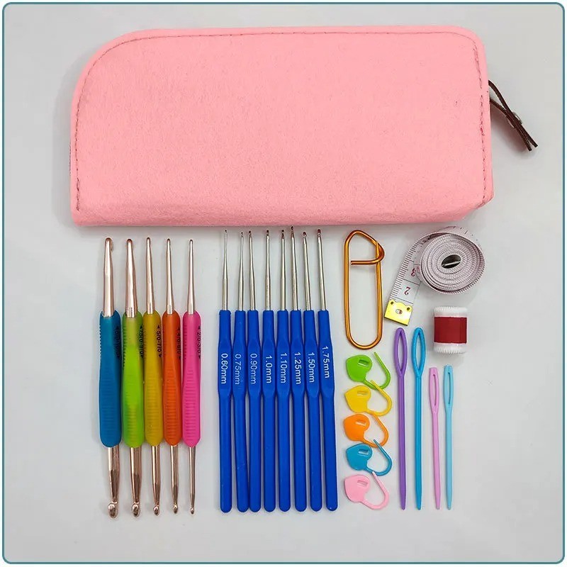 Crochet Hooks Set Steel Pastel 17 Styles Ergonomic Easy Grip Bright