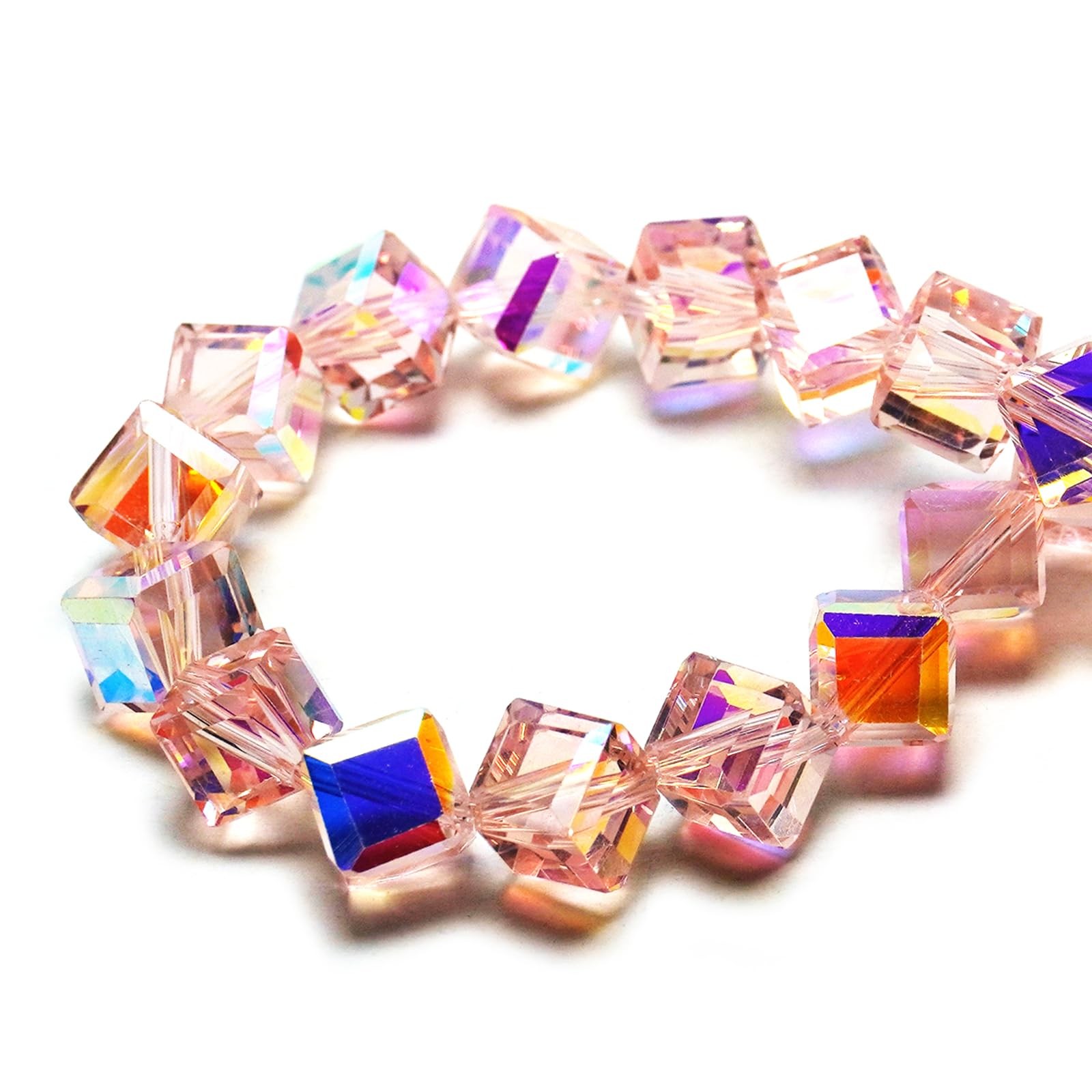 DIQIO 8mm Sparkle Cube Diagonal Crystal Beads (63-68pcs, Soft Pink AB)