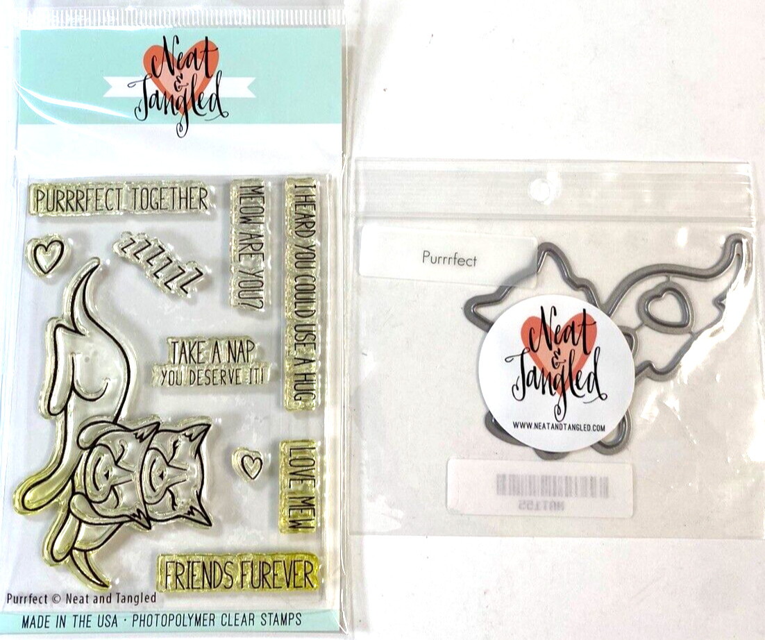 Neat & Tangled Purrfect Cat Stamps & Metal Cutting Die Set UM Clear Stamps