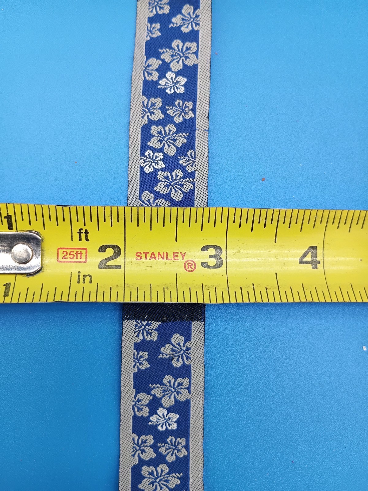 Vintage New Old Stock Ribbon Trim Blue Charcoal Flowers 3 Yds