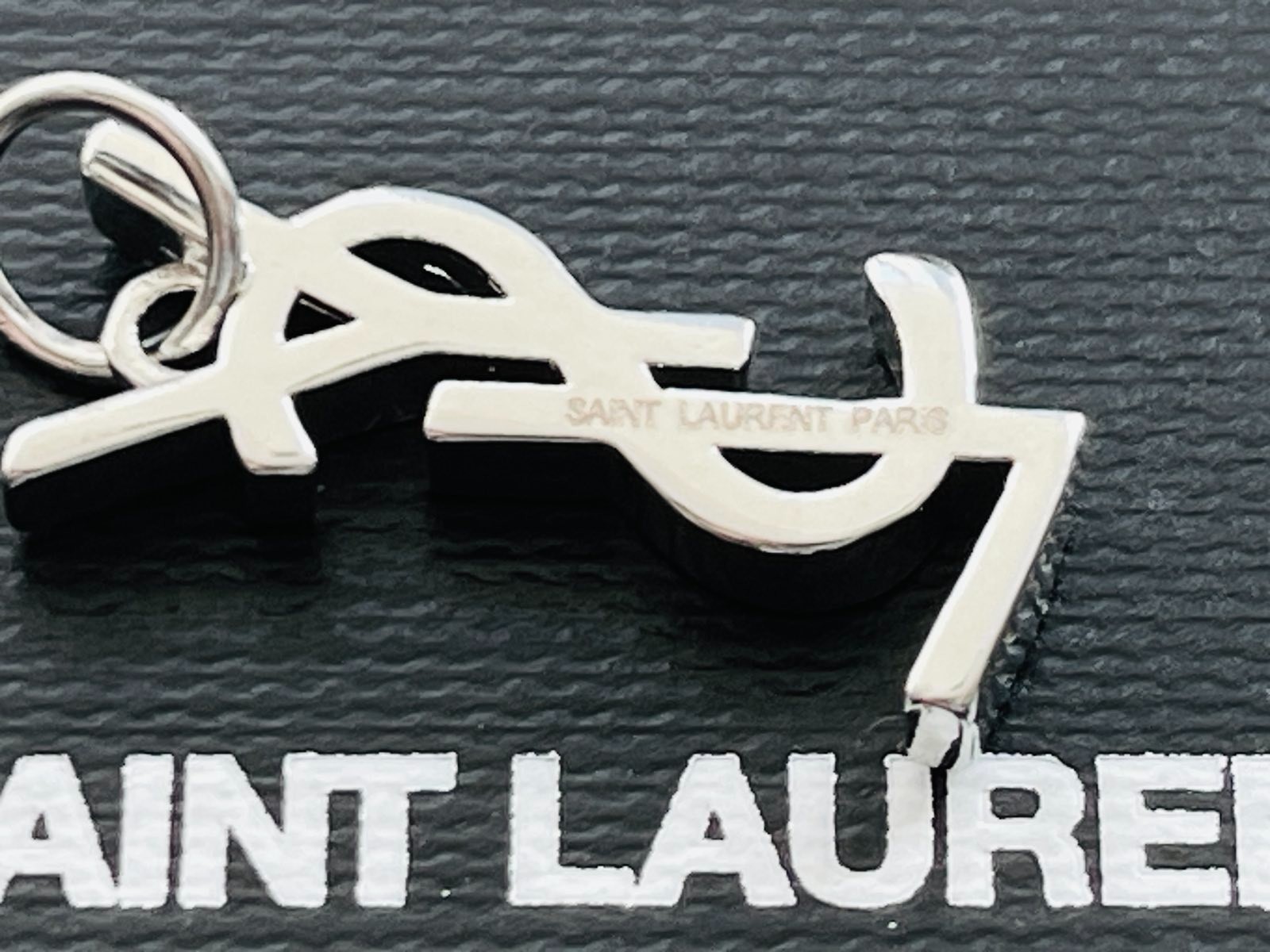 YSL charm pendant stamped zipper pull silver
