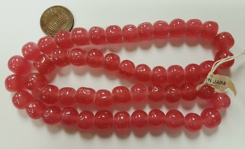 50 VINTAGE JAPANESE CHERRY BRAND GLASS DARK PINK 10mm. BAROQUE ROUND BEADS 4590T