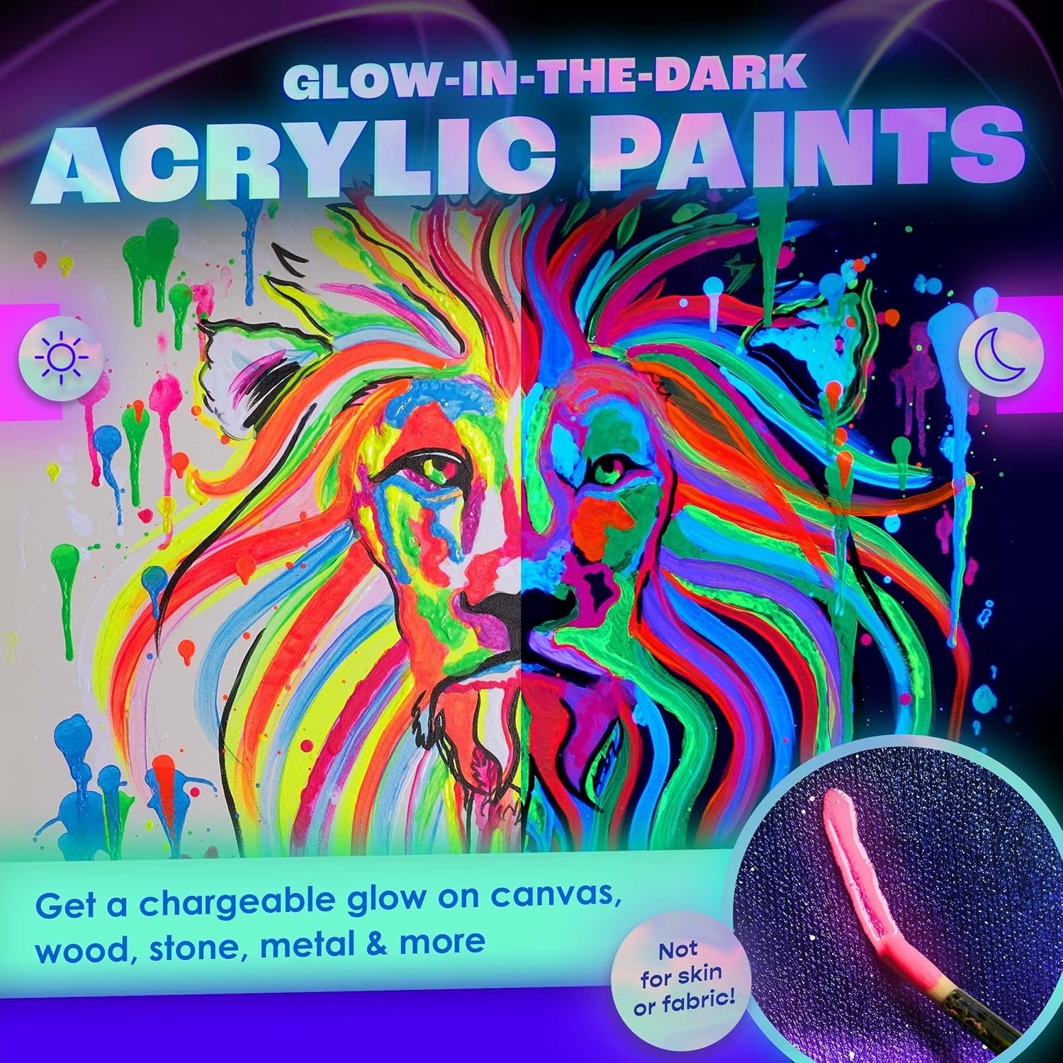 Glow in The Dark Acrylic Paint Set – 8 Vibrant Colors for Indoor & Outdoor Use