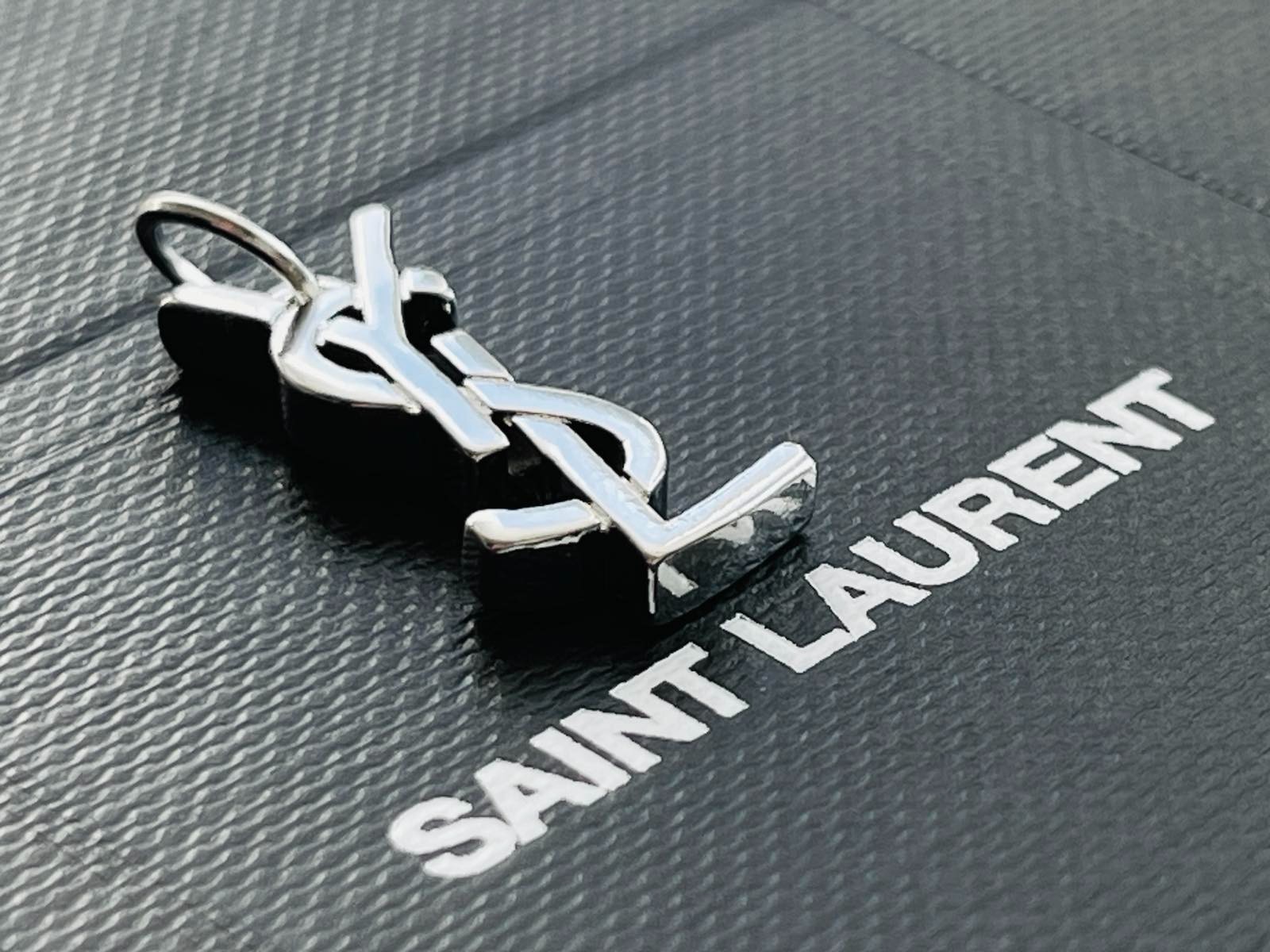 YSL charm pendant stamped zipper pull silver