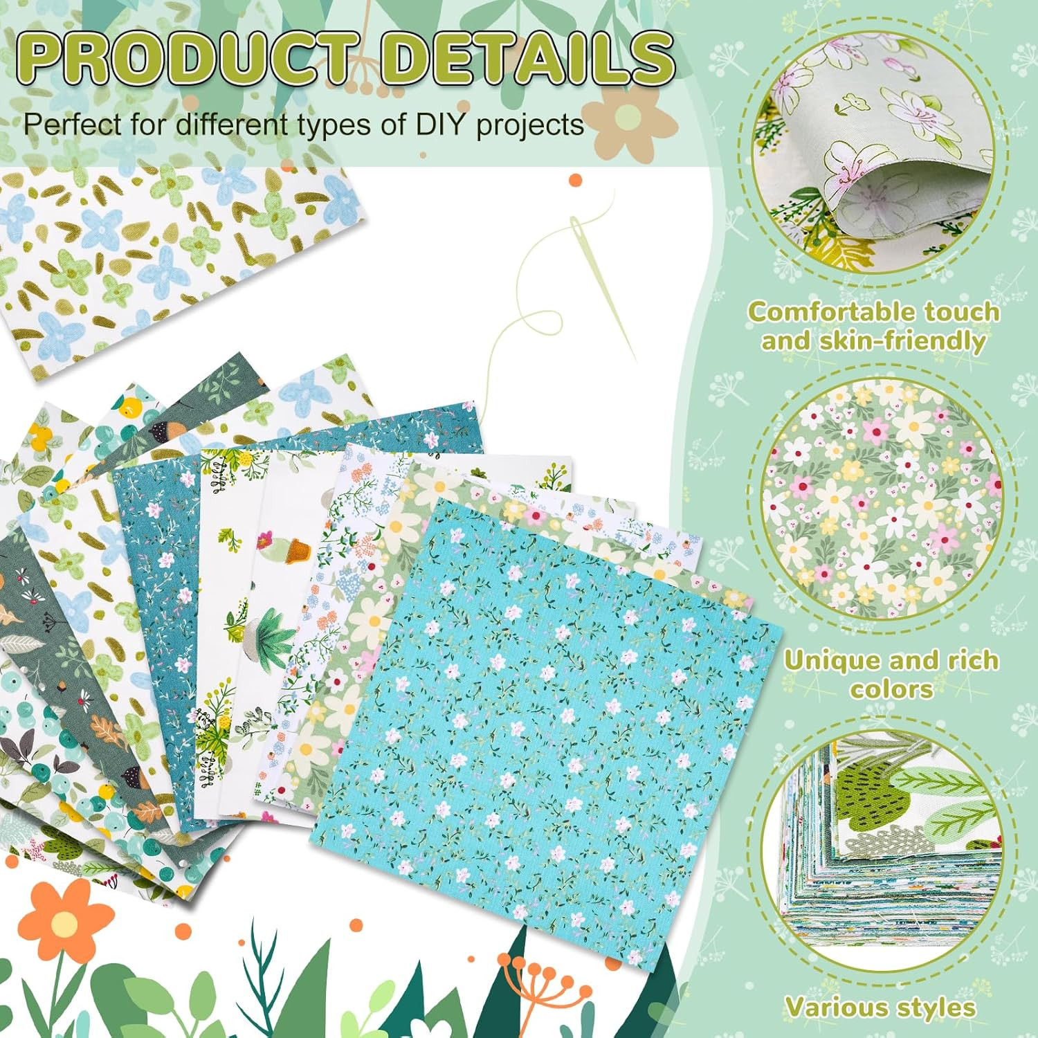70Pcs 10 X 10 Inch Quilting Cotton Fabric Squares Layer Cakes Multicolor Floral