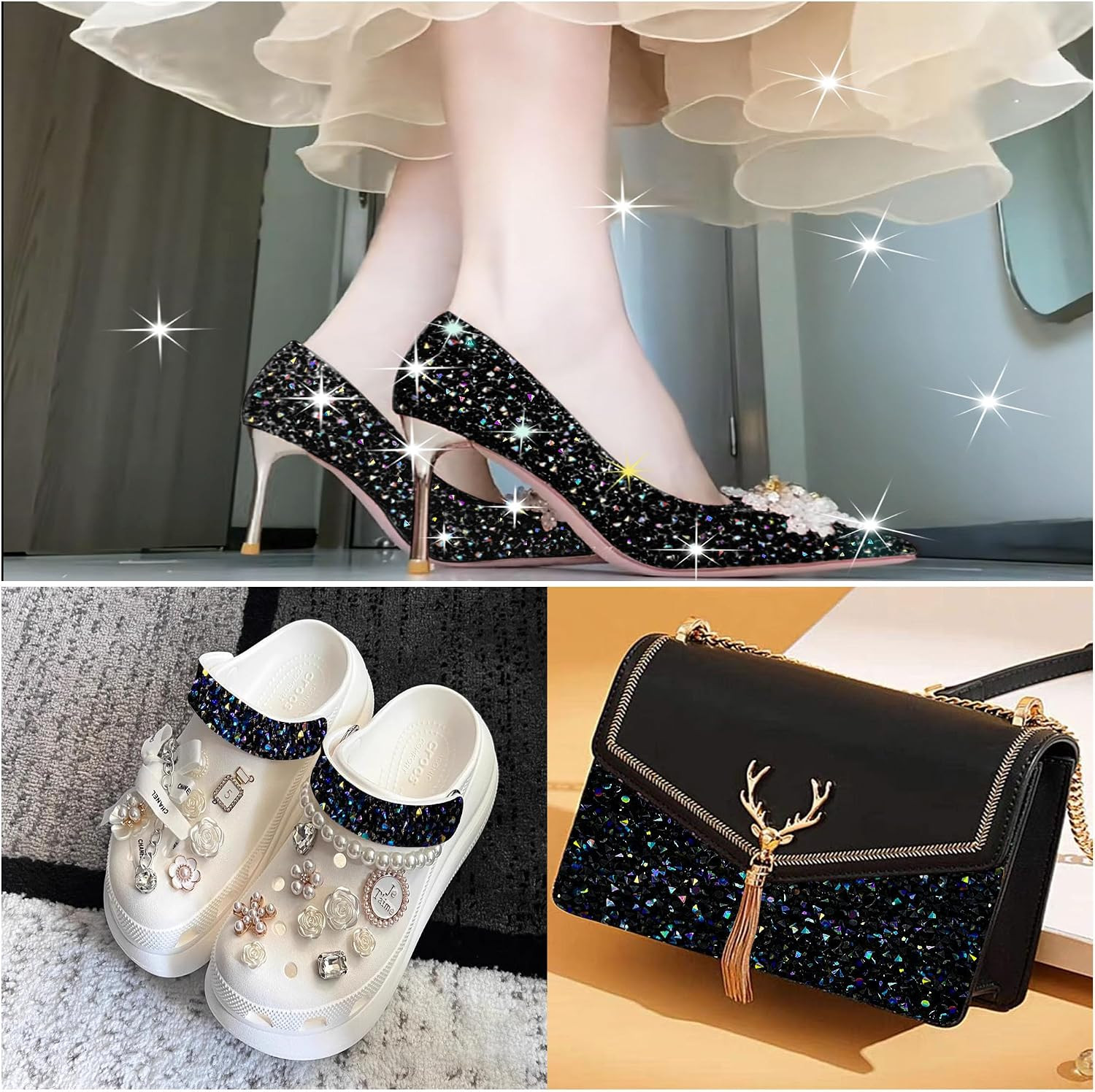 Self Adhesive Black Resin Rhinestone Strips Rhinestones Ribbon，4 Yards Bling Cry