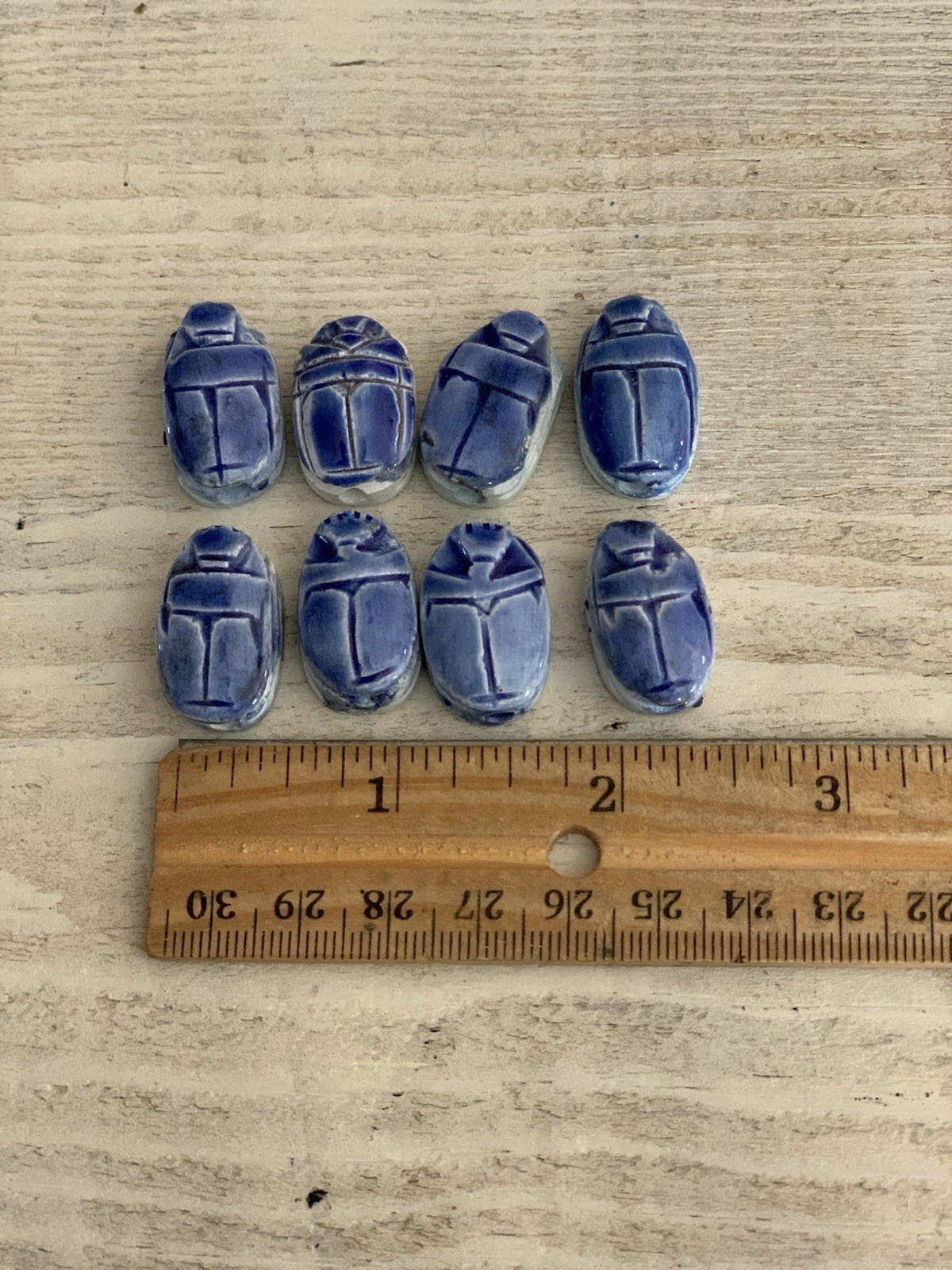 Scarab Beatle Stone Beads From Egypt. 8 Blue Scarabs.