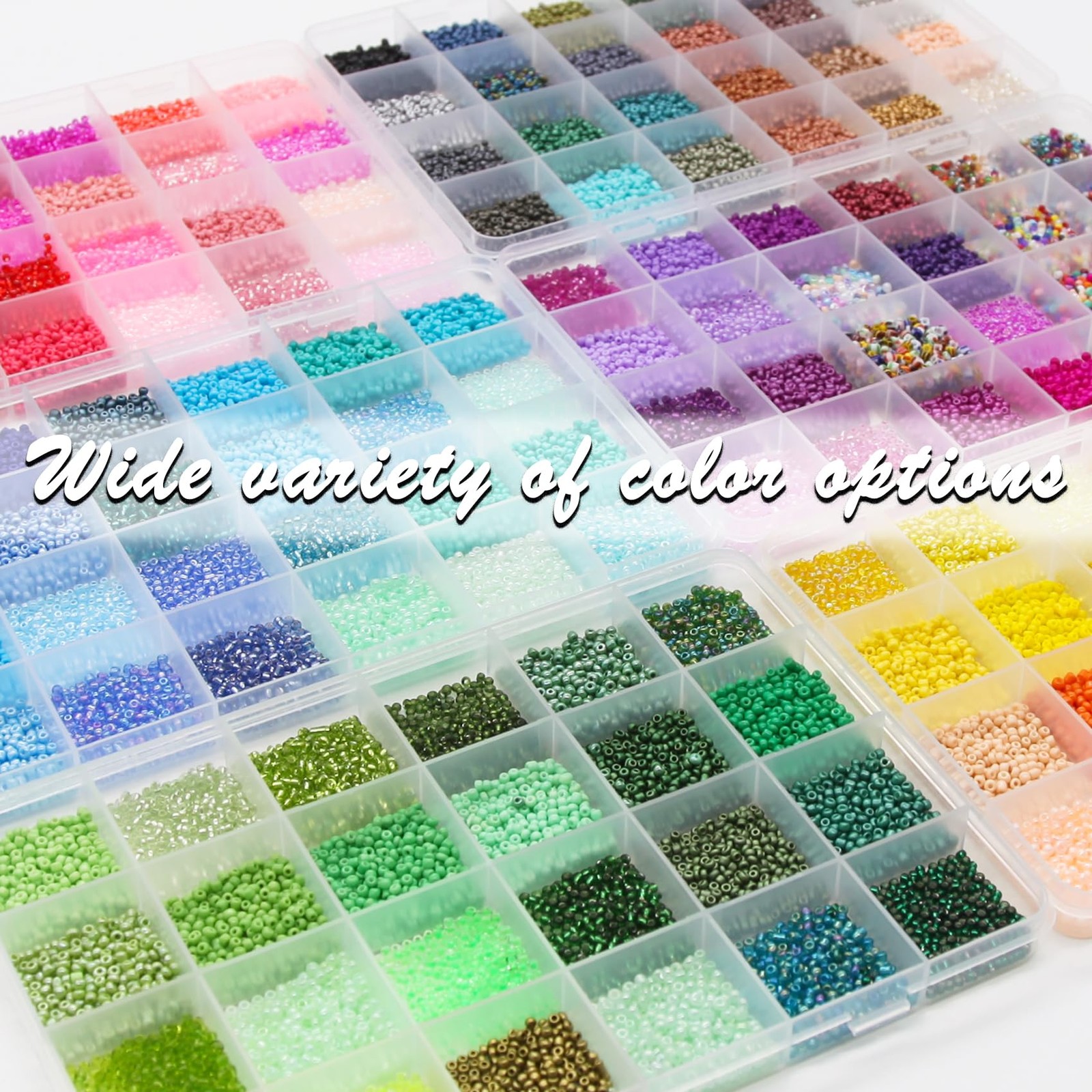 57600pcs 2mm Glass Seed Beads Kit 144 Colors Jewelry Making Set Needles String