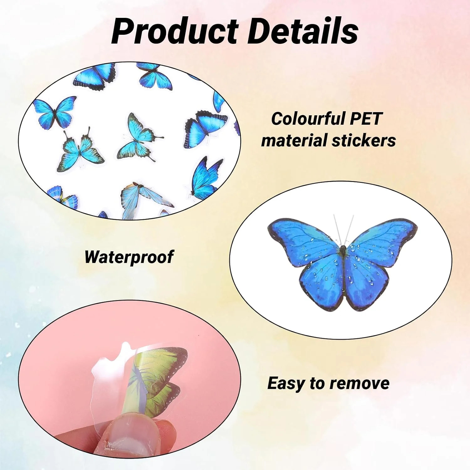 240PCS Butterfly Stickers, PET Waterproof Transparent Colorful Resin Decals Deco