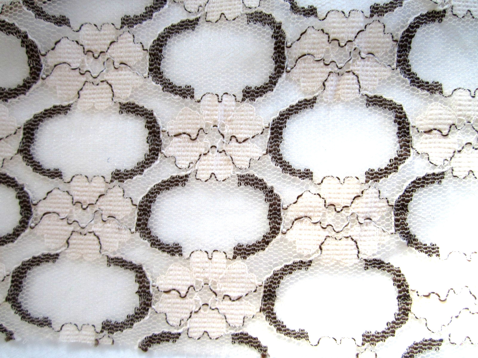 Vintage Lace Fabric Brown & Beige Sheer 39″ x 40″ Floral Lingerie