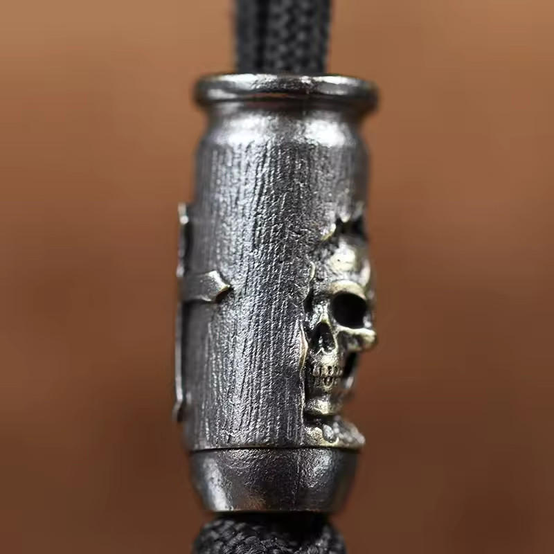 Skull Cross Bullet Brass Knife Bead EDC Paracord Lanyard DIY Charm Rope Pendant