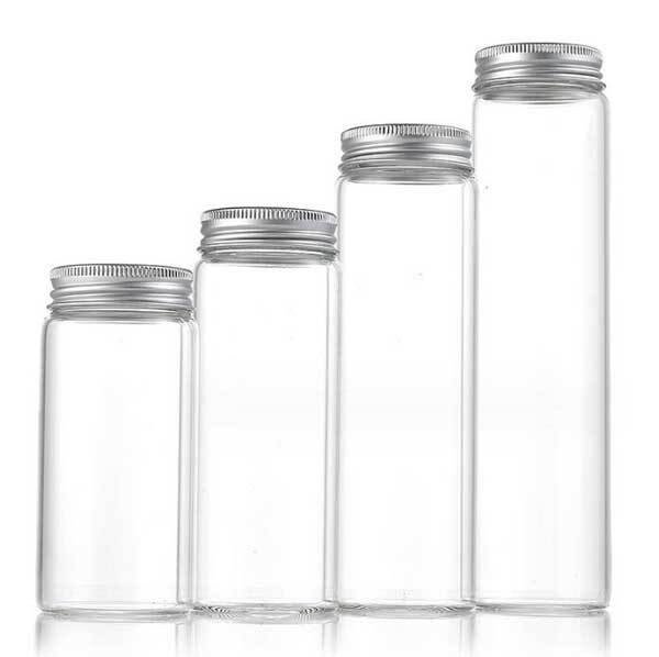 Luxurious 5ml-200ml Empty Transparent Glass Storage Bottle Aluminum Silver Cap