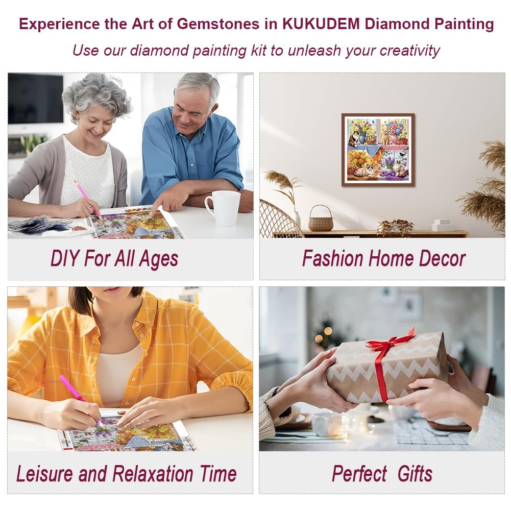 All Seasons Cat Diamond Art Painting Kits for Adults, Diamond Art Kits for Be…