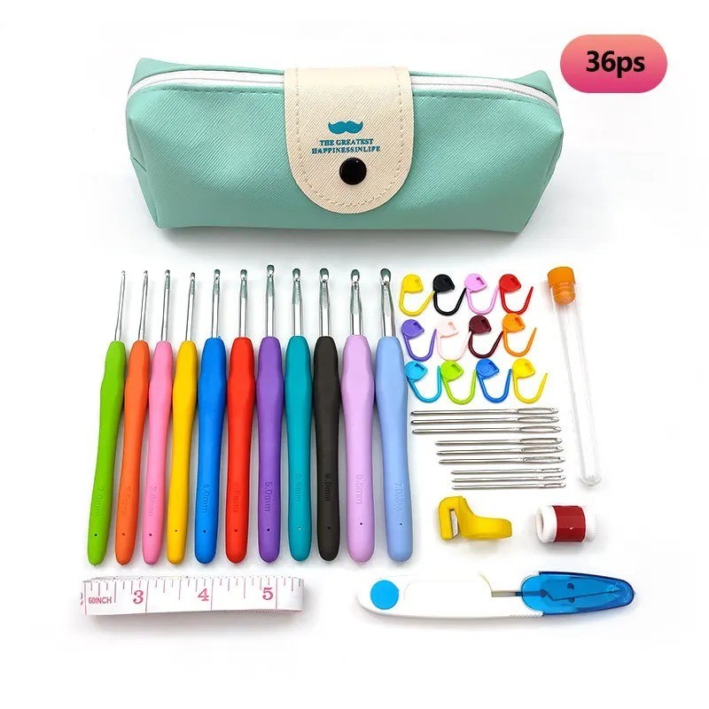 Crochet Hooks Set Steel Pastel 17 Styles Ergonomic Easy Grip Bright