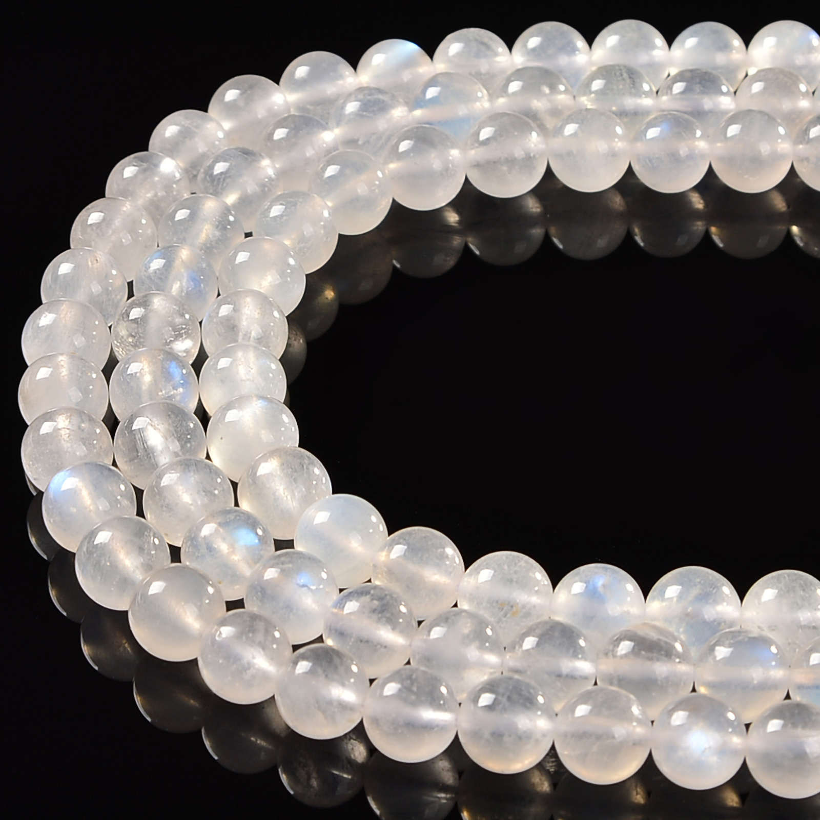 AAA Cream White Rainbow Moonstone Smooth Round Beads Size 6mm-12mm 15.5” Str