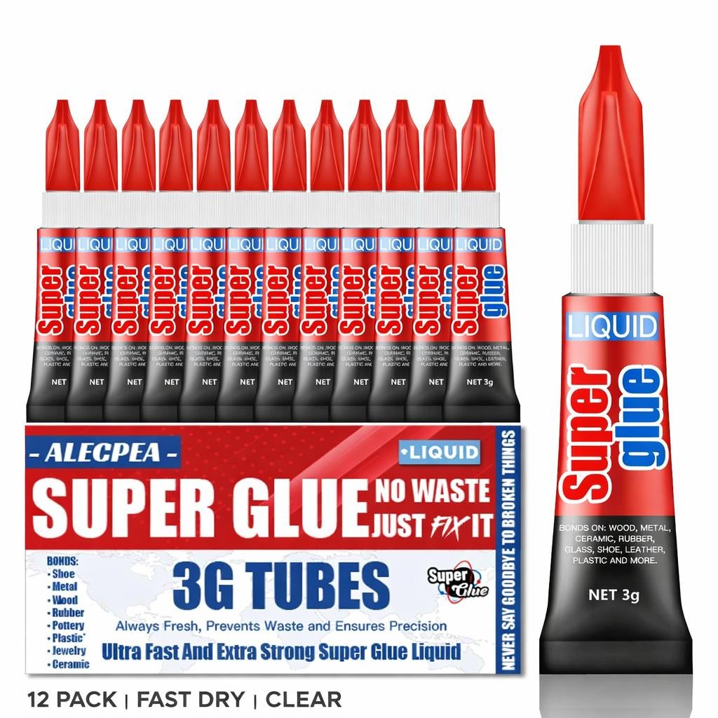 12 Pack Super Glue Liquid 3g Fast Dry Cyanoacrylate Adhesive Clear