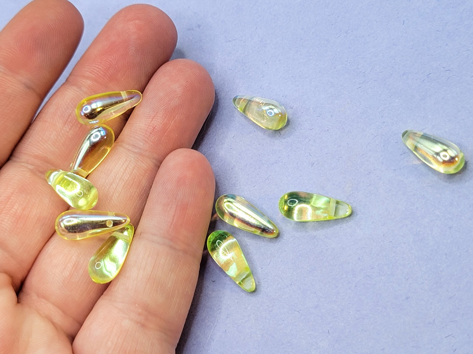 7x16mm Vaseline Uranium Glass Beads Yellow Aurora Borealis Drops 10pcs