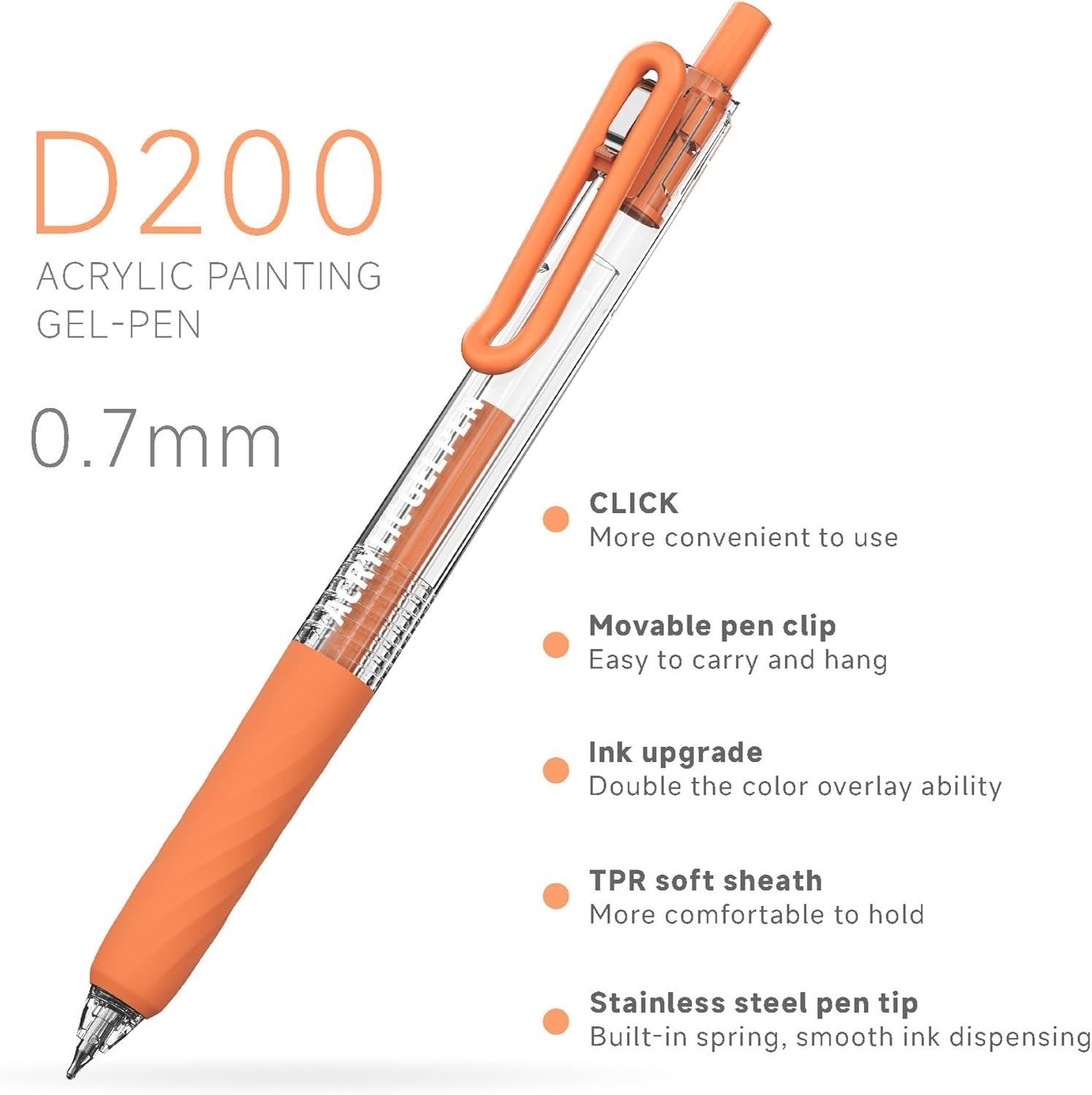 Acrylic Painting Gel Pens, 6 Colors Set, 0.7mm Extra Fine Point Retractable Pen